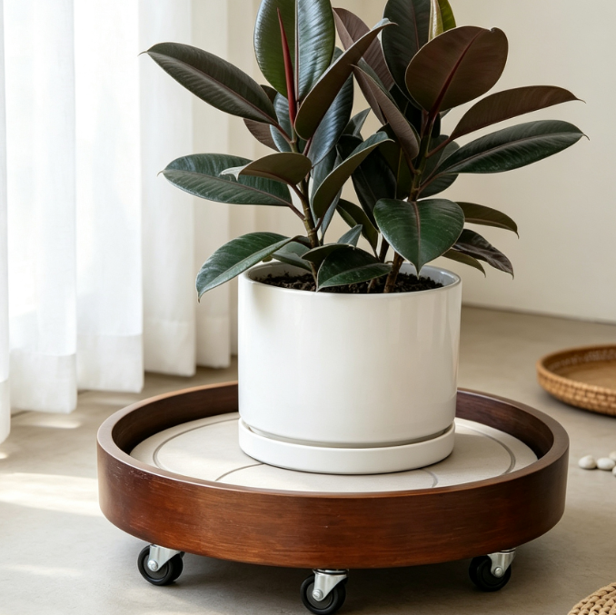 Waterproof And Scratch-Resistant Bamboo Plant Caddy With Wheels