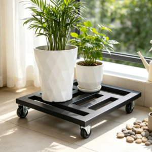 Heavy-Duty Square Metal Plant Stand With Locking Wheels