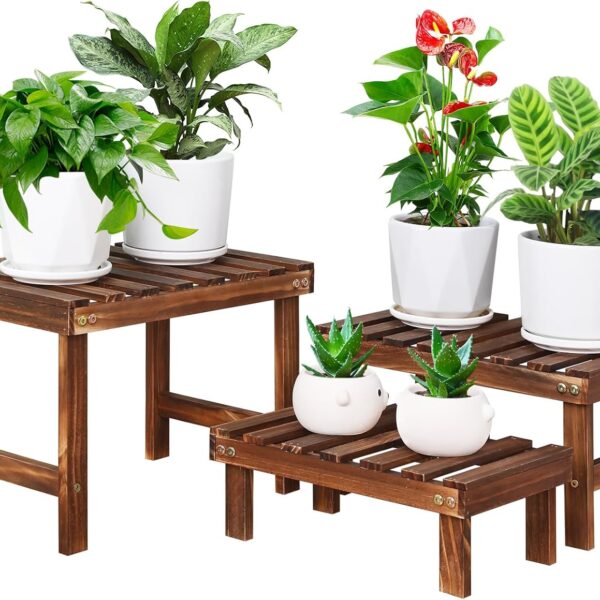 3-Tier Wooden Corner Trapezoidal Freestanding Plant Stand